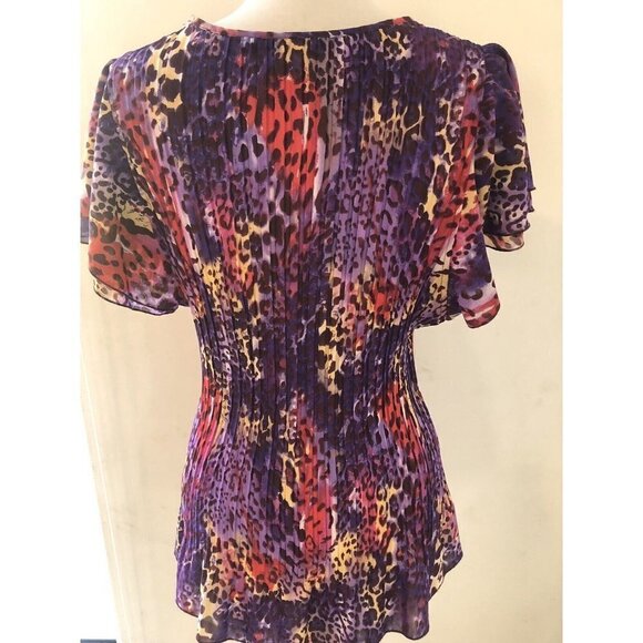 NOTATIONS Women Size Large Multicolor round collar Short Sleeve Blouse stretch - Picture 5 of 7